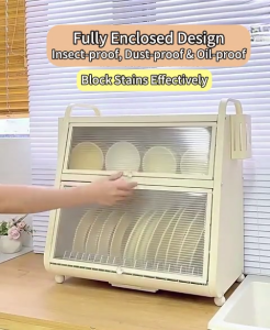 COHF Kitchen Counter Organizer Dish Storage Cabinet Plate Bowl Rack Countertop Storage Shelf Dustproof Kitchen Organizer Large Capacity Home Use