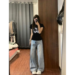 Street Style Short Sleeve Black T-Shirt for Women with Creative Letter Print Slim Fit Summer Wear Ins Vibe สไตล์ฮ่องกง