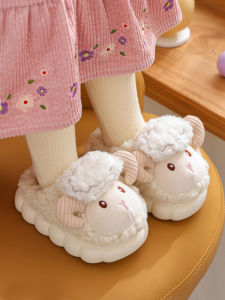Đáng Yêu Cừu Cừu Cotton Vải Bông Dép Đi Trong Nhà Giày Gia Đình Có Gót Cho Trẻ Em Mùa Đông Giày Trẻ Em Đế Eva Trên Bằng Nhung Chống Trượt
