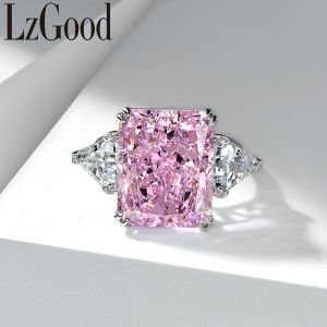 【Giao Hàng Nhanh】lzgood 100% Bạc Thật 925 Màu Hồng 13*16Mm Hoa Tuyết Cắt Carbon Cao Kim Cương Nhẫn Nữ Lấp Lánh Đồ Trang Sức Tinh Xảo