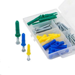 Plastic Self Drilling Ribbed Drywall and Wall Anchors with Screws Kit66 Piece Wall Plug Anchor Expansion Bolt Pipe Column