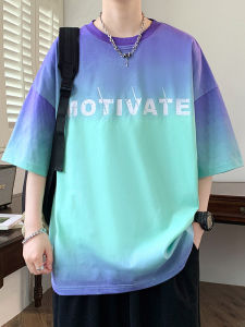 เสื้อยืดแขนสั้นผ้าไหมน้ำแข็งหลวมๆ สำหรับผู้ชาย ฤดูร้อน 2025 แบรนด์ใหม่ เสื้อยืดคอกลมลายตัวอักษร ทรงหลวม ใส่สบาย