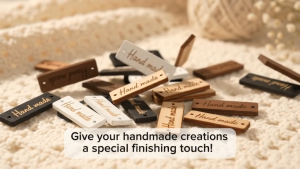 Wooden Handmade Tag 3.05cm x 1cm | Engraved “Hand Made” Label for Crochet Bags Purses Blankets & Crafts