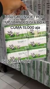[6 PACK] GREENSOFT Pop Up TISSUE ( Paket 6 Green Soft Panda Pop Up)