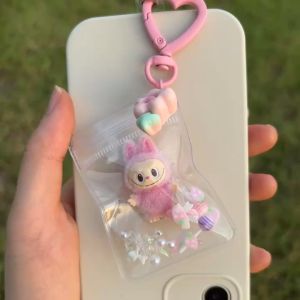 1pc Diy Glossy Karakter Labubu 3d Figure Resin Sitting (No Lubang) Kapal Dalam Warna Acak Gantungan Kunci Mini Dolls