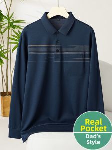AOYUNNIAO | Thin Long Sleeve T-Shirt with Pocket for Middle-aged and Elderly Men