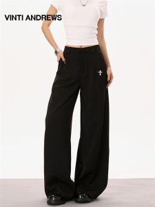 Retro Black Wide Leg Slimming Loose Fit Suit Pants