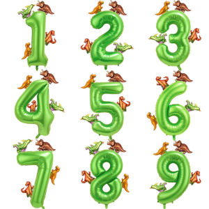 Dinosaur Themed 40 Inch Green Number Balloons Set for Children Baby Birthday Photo Props Background Decoration Air-Inflated Aluminum Foil Balloons