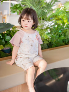 New Short Sleeve Bamboo Fiber Sleepwear for Girls Summer Thin Home Clothes Childrens Skirt Parent-Child Matching Clothes