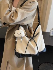 Túi Tote Canvas Dung Tích Lớn Hàn Quốc Nữ 2024 Thời Trang Mới Phong Cách Đại Học Thoải Mái Túi Đeo Vai Xô Túi Xách