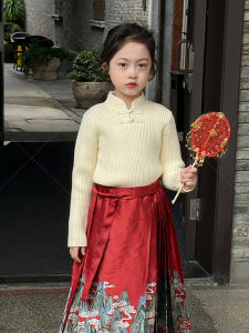 Girls Knitted Sweater Childrens New Year Visit Top Baby Winter Fashion Traditional Chinese Costume Long Sleeve Solid Color