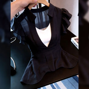 Stylish Slimming Peplum Top Black