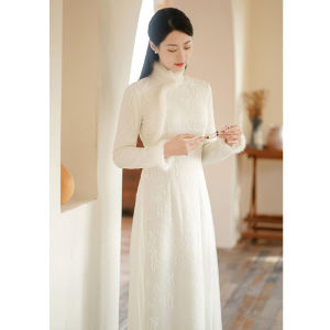 New Cicada Improved Cheongsam Female Fall and Winter New Arrival Classy Fairy Young Retro Chinese Style Chinese Style White Dress