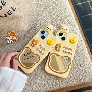 💗เคสซิลิโคนกระจกแต่งหน้าลายการ์ตูนสุดน่ารักจากญี่ปุ่นมีหูตุ๊กตาหมี3D เคสโทรศัพท์สำหรับ Iphone 12 13 14 15 16 Pro Max