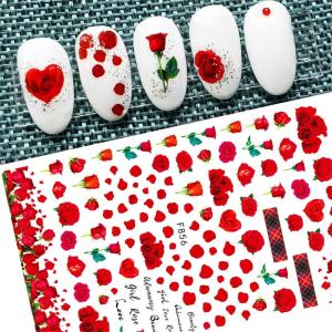 Rose Pattern Valentines Day Nail Stickers 3D Color Rose Transfer Decals DIY Nail Art Decor for Women
