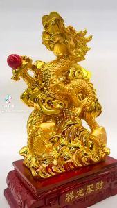 Feng Shui 2024 Dragon Statue- Chinese Dragon Figurine Ornament Attract Wealth Luck Office Home Decor