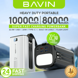 BAVIN PC1057S 80000mAh / PC1138S 100000mAh Portable Heavy Duty Fast Charging Powerbank 22.5W w/LED Indicator &Flashlight