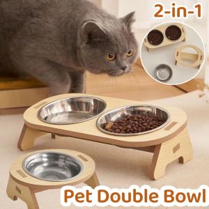 Pet Feeder Dog Drinking Double Bowl - Stainless Steel Feeder for Cats Strong Fall Proof Multi-purpose