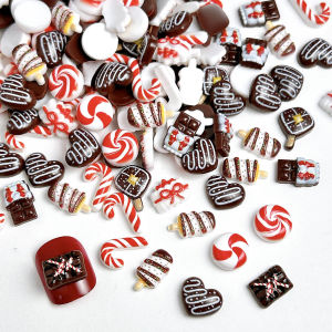 30PCS 3D Simulated Creative Chocolate Ice Cream Resin Nail Charms Novelty Bow Cake Candy Nail Art Decorations DIY Hairpin Nails