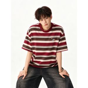 OULUDE | Dachshund Embroidery Striped T-Shirt