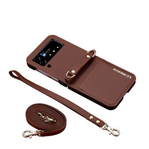 Crossbody Cards Solt Wallet Leather Case For Samsung Galaxy Z Flip 7 FE 6 5 4 3 5G Flip6 Flip7 Hand Strap Lanyard Pocket Cover