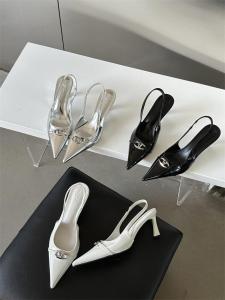 Casual Style French Sandals for Women Summer New Arrival Low Heel Silver Metallic Toe High Heel Microfiber Leather Upper Daily Use