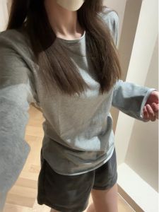 Chic Grey Long Sleeve Hiphop Retro Womens T-shirt Casual Slimming Spring Autumn Top Trendy Versatile High-End Feeling
