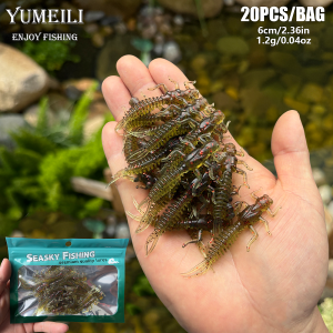 YUMEILI 20PCS Six-Legged Simulated Insect Lure Soft Bait Threaded Body + Thin Forked Tail TPE Soft Material Fishing Soft Bait