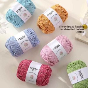 PH | Shiny Silver Hollow Cotton Yarn for Crochet Bags Hats Handmade DIY 1.5mm