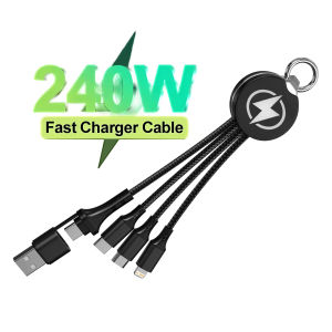 Multi Charging Cable Short Portable Hook Keyring 2 in 3 Fast Charger Cord PD 240W USB A/C to Type C For HUAWEI OPPO Phone