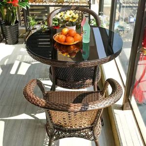 HOT SALE🔥ชุดโต๊ะเก้าอี้หวาย โต๊ะกระจก เก้าอี้หวาย ชุดโต๊ะเก้าอี้สนาม ชุดโต๊ะในสวน ชุดโต๊ะกลางแแจ้ง ชุดโต๊ะเก้าอี้ garden furniture outdoor สีไม่ชีด ทนแดด ทนฝน