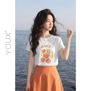YOUXIANG | Áo In Hình Quả Cam Dây Lỏng Tay Ngắn