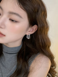 Elegant Double Layer S925 Silver Needle Geometric Square Hoops Fashionable Luxury Womens Earrings Trendy Sparkling Ear Jewelry