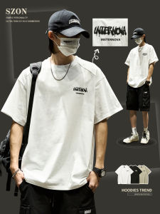 เสื้อยืดแขนสั้นผ้าฝ้ายแท้สำหรับผู้ชาย สไตล์ฮิปฮอป ลายตัวอักษร สไตล์ฮิปฮอป เอวสูง สบายๆ สีขาว แฟชั่นฤดูร้อน