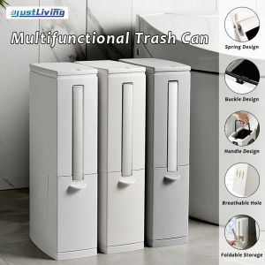 JustLiving 1PC Thùng Rác/Ubbish Bin Phong Cách Thu Hẹp Slim Nhà Vệ Sinh Thời Trang Thùng Rác Với Bàn Chải Đường May Thùng Rác Nhật Bản Phòng Tắm Thùng Rác Vệ Sinh Gia Đình bộ Cọ Với Bìa Thu Hẹp Loại Nhà Vệ Sinh Nhỏ Giỏ Đựng Giấy
