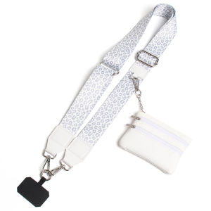 Leopard Print Mobile Phone Lanyard with Universal Gasket Cell Phone Strap Zipper Wallet for Women Bag Coin Purses Earphone Case