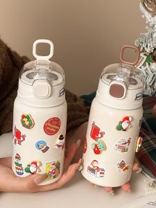 Portable Stainless Steel Insulated Water Bottle Cute Mini Size New Year Gift for Women Students with Straw Compact Cup