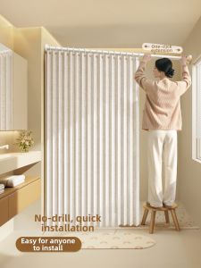 WEILAISHI | High-quality Linen Shower Curtain Waterproof Anti-mold Magnetic