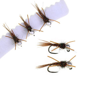 6PCS Barbless Jig Stonefly Nymph Fly #14 #16 Rubber Legs Pheasant Tail Bead Head Fast Sink Euro Nymph Trout Bass Fishing Lures