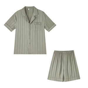 BE | Silk-like Summer Mens Short Sleeve Shorts Pajama Set