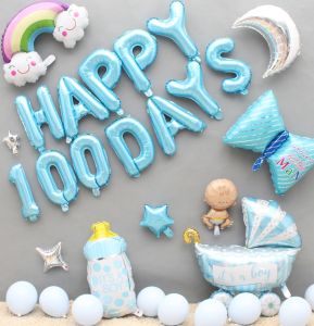 Men and Women Babys a Hundred Day Banquet Days 100 Days Double One-Month Birthday Background Wall Decoration Scene Layout Balloon Package