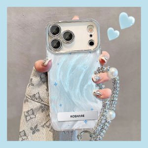 New Womens Style Silicone Phone Case for Apple 17Promax Metal Lens Full Cover Protection Shiny Blue Bracelet 15Plus Creative Anti-Fall