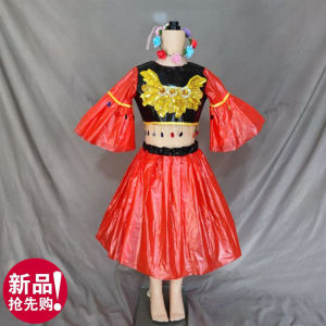 Handmade Eco-Friendly Childrens Clothing Plastic Garbage Bag Traditional Hanfu Performance Ethnic Minority Outfit Kids Dress