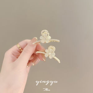 Elegant Imitation Cats Eye Stone Flower Hair Clip Small Frontal Hairpin Princess Hair Accessories in Alloy Silver or Gold Plated