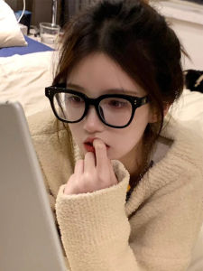 Retro GM Black Frame Glasses Myopia Female Anti Blue-Ray Glasses Frame Face without Makeup Gadget K-style Tide Frame Big round Face Slim Looking
