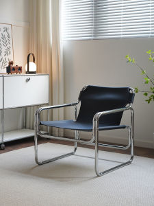 HACOSN Italian Luxury Saddle Leather Chair Mid-Century Industrial Style Designer Casual Reclining Chair Lazy Adjustable Recliner