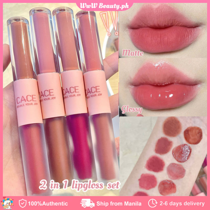 2 in 1 Double Head Matte Glossy Lipstick Set Waterproof Silk Velvet Lip