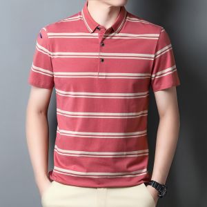 ROMON | เสื้อโปโลคอปกแขนสั้นผ้าฝ้ายแท้ RoMont เสื้อยืดลายทางบางสำหรับผู้ชาย ฤดูร้อน แฟชั่นธุรกิจลำลอง เสื้อผ้าผู้ใหญ่