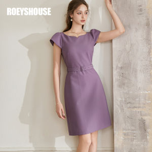 Roey S House Fashion Commuter Belted Dress Womens Summer New Style Bubble Sleeve Waist Cinching A-Line Skirt 10731