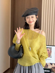 YUFUQING | Elegant Yellow Sun Protection Loose Fit Shoulder Long Sleeve Shirt Womens Summer New Style Fashionable Top High Waist Design Commute Style